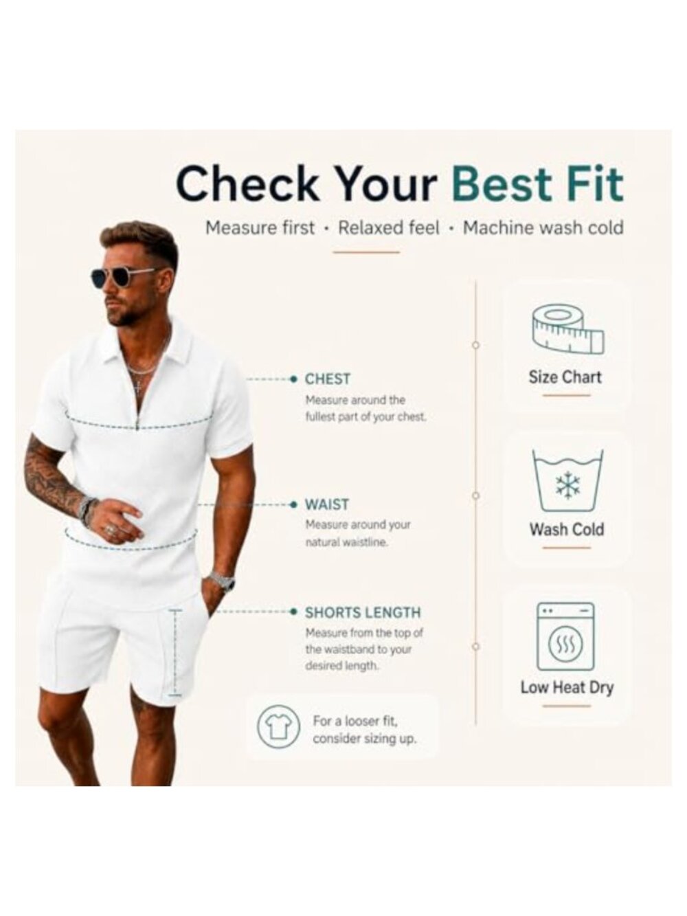 Men's 2-Piece Quarter-Zip Polo and Shorts Set, Polyester Summer Outfit - Picture 4 of 6